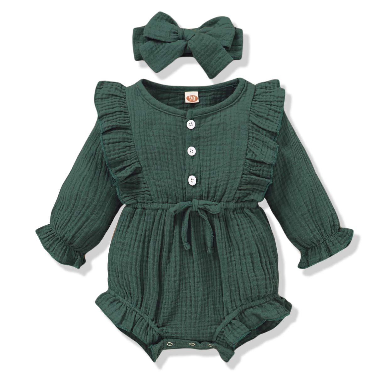 Renotemy Newborn Infant Baby Girl Clothes Cotton Linen Rompers Solid Ruffle Jumpsuits Infant Baby Clothes Girl