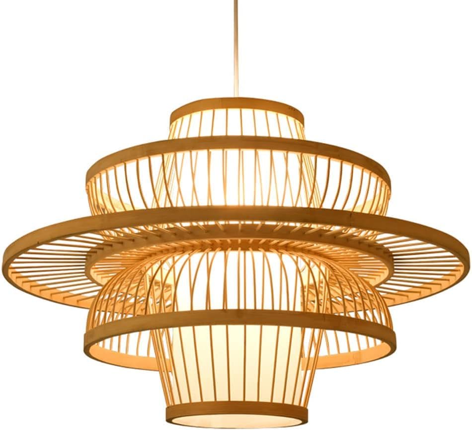 Lampe à suspension creuse en bois de rotin avec luminaire de plafond réglable