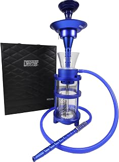 Deezer Elite Glass Hookah - Luxurious Shisha Experience, Premium Crystal Vase, Ultra-Smooth Draw System, Complete with LEDs, Porcelain Bowl & Tongs by Deezer - General With Ice Tray (Blue)