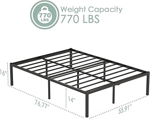 Miniatura 2 de Weehom Marco de cama de tamaño matrimonial de 16 pulgadas, plataforma de metal, no necesita somier, base de colchón, soporte de listones de acero