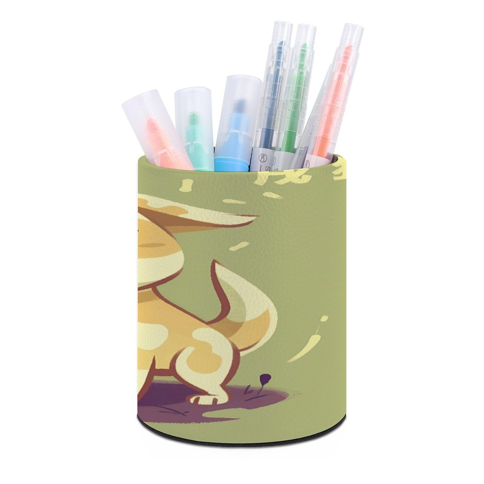 JTREHY - Round Cartoon Puppy Pencil Holder Makeup Brush Holder PU Leather Cups Stationery Organizer Office Accessories Box for