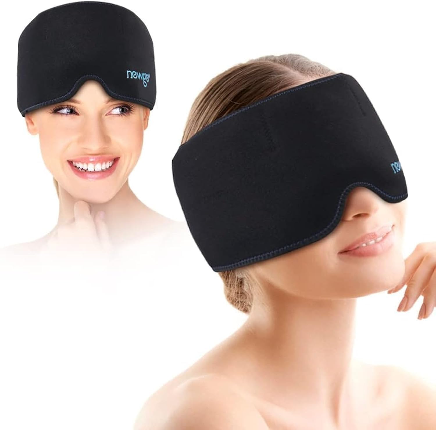 NEWGOMigrane Relief Head Ice Wrap, Reusable Hot Cold Therapy Headache Hat Ice Cap for Chronic Migraine, Tension Headache, Chemotherapy, Stress Relief, Puffy Eyes Black