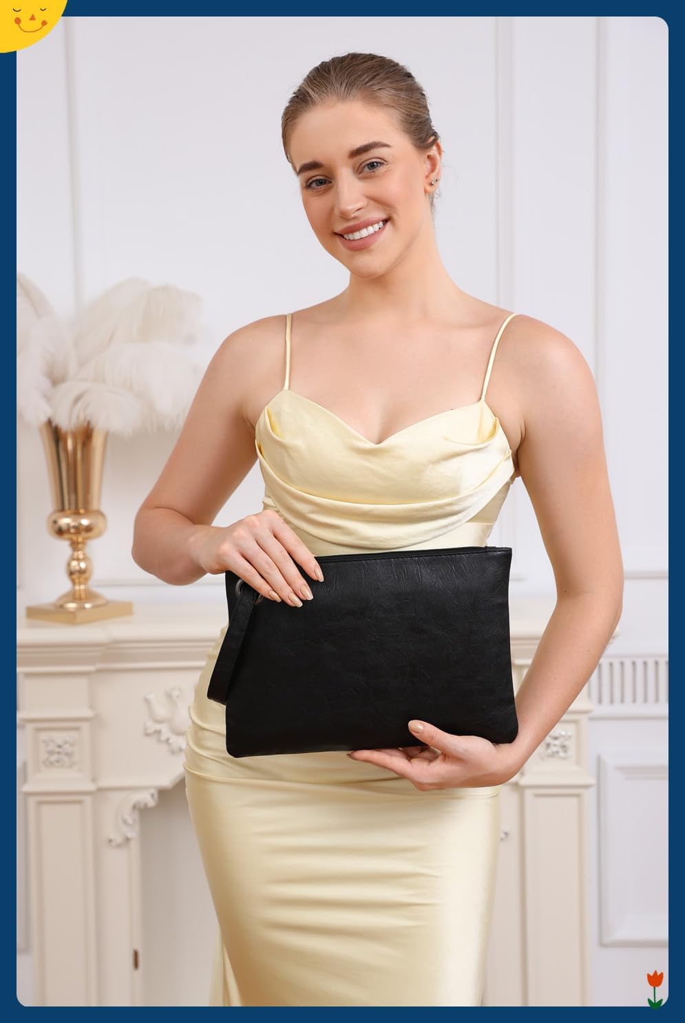 Clutch Purses for Women Evening Bag Women's Handbags Purse Trendy Designer Wedding Pu Leather Wristlet Black - Image 2