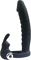 Vista 3 de Doble penetración vibratoria doble consolador con anillo de polla penetrador para hombres, parejas, enchufe anal, enchufe sexual de silicona