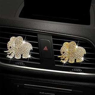 2 Pieces(Gold&Silver Elephant) Car Air Vent Clips Elephant Car Air Conditioning Freshener Clip Rhinestone Elephant Air Vent Decorations withWomen Fashion Car Decorations Gift