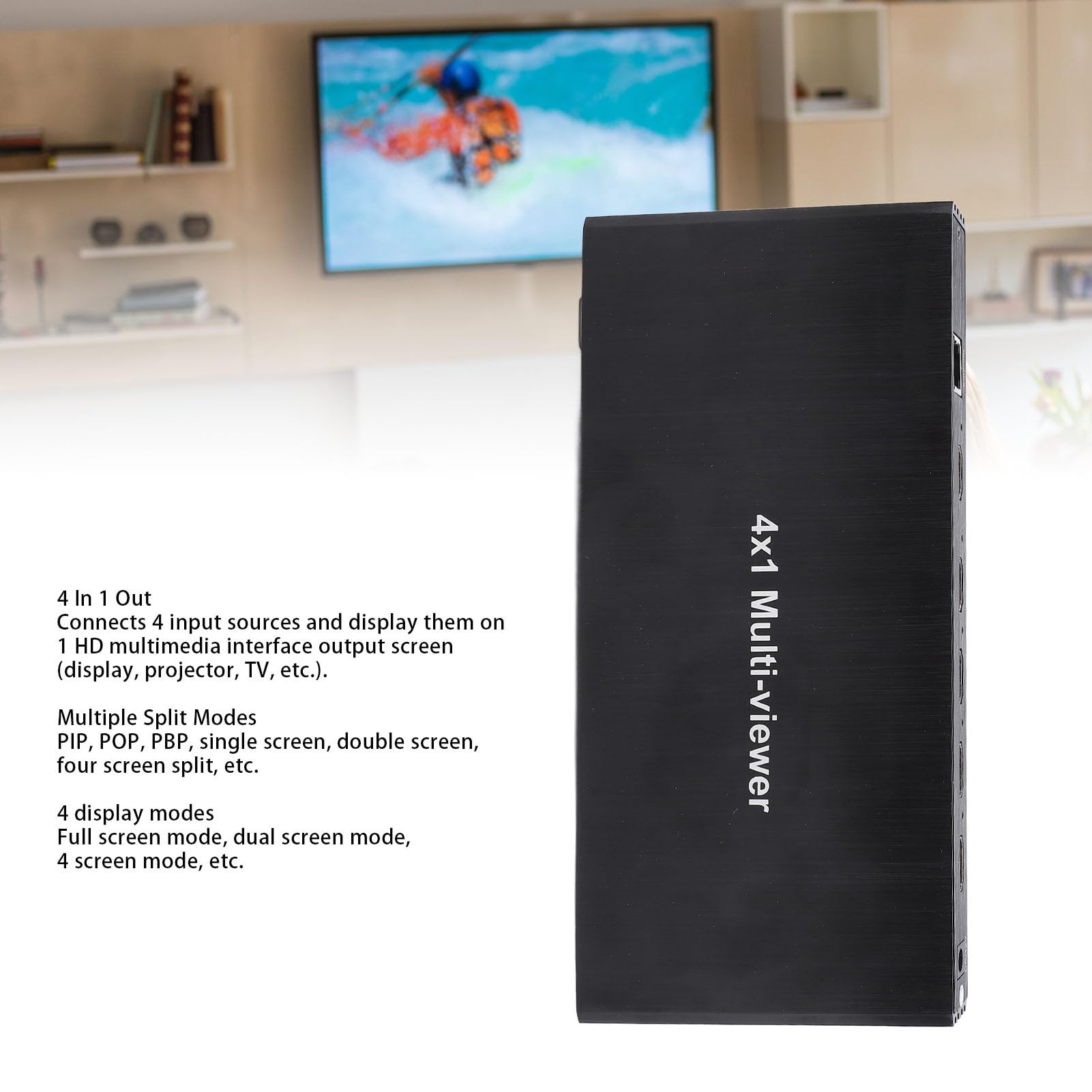 Conmutador Multivisor HDMI 4K 4x1, Conmutador Multivisor HDMI sin Interrupciones 4 en 1 Salida con Control Remoto IR, 1080p 60 Hz para Cámaras de Seguridad, HDTV, PC, Proyectores
