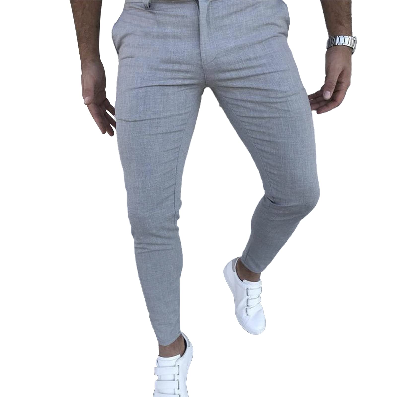 Men's Fashion Stretch Dress Pants Slim Fit Plaid Skinny Long Pants Casual Business Golf Dress Pants