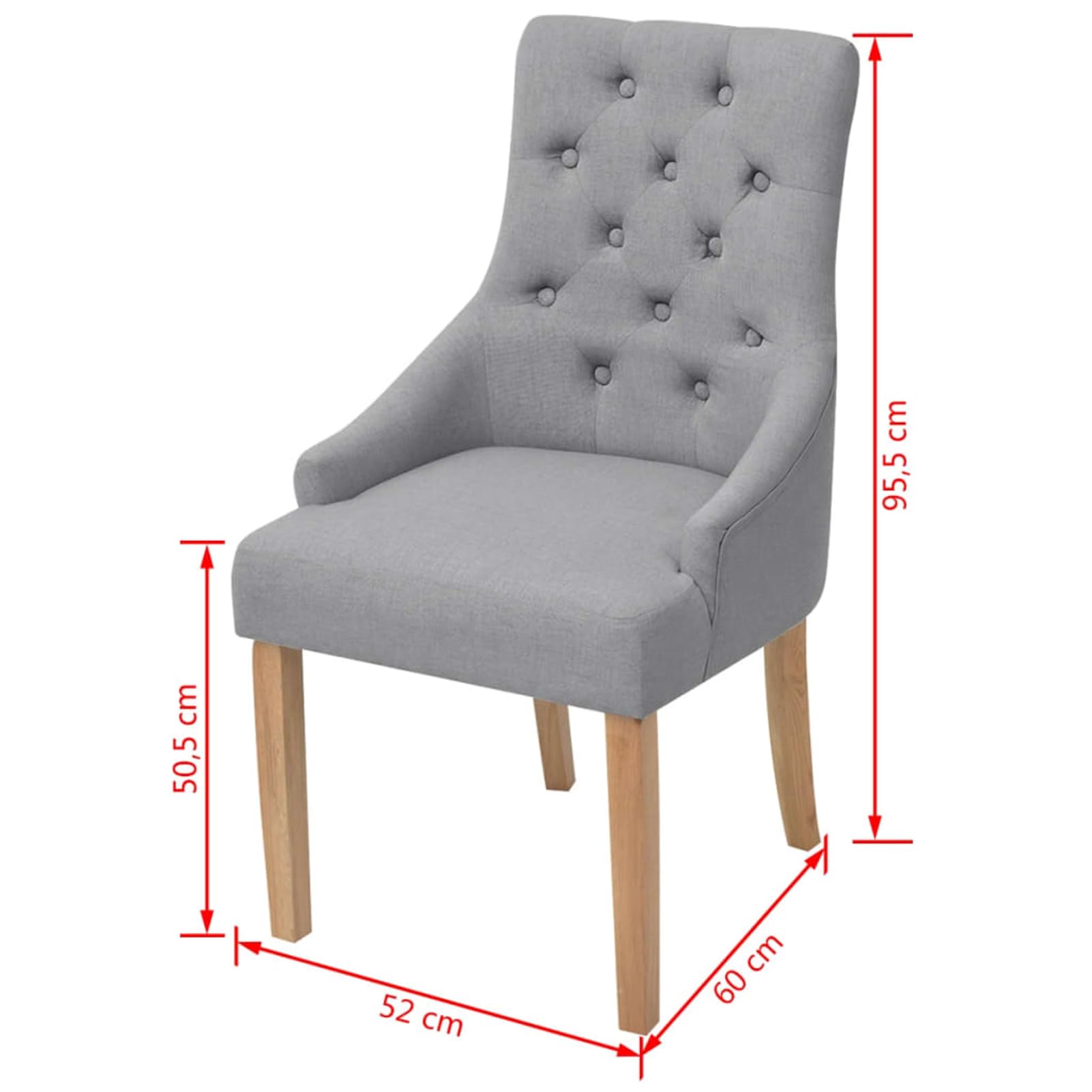 Krzesła do jadalni 4 szt. z podłokietnikami – jasnoszare, tapicerka materiałowa (100% poliester) i nogi z drewna dębowego, 52 x 60 x 95,5 cm, do jadalni i salonu