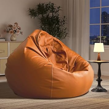 Bean Bag Chair Bean Bag Cover Without Filler Luxury Single Lazy Sofa Cover Faux Leather Bean Bag Sac Pouf Chair Envelope Beanbag Corner Seat Sectional CouchOrange
