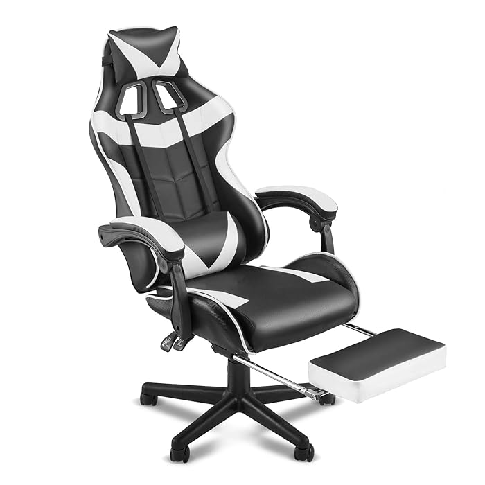 Buy Soontrans White Gaming Chairs with Footrest, Video Game Chairs for