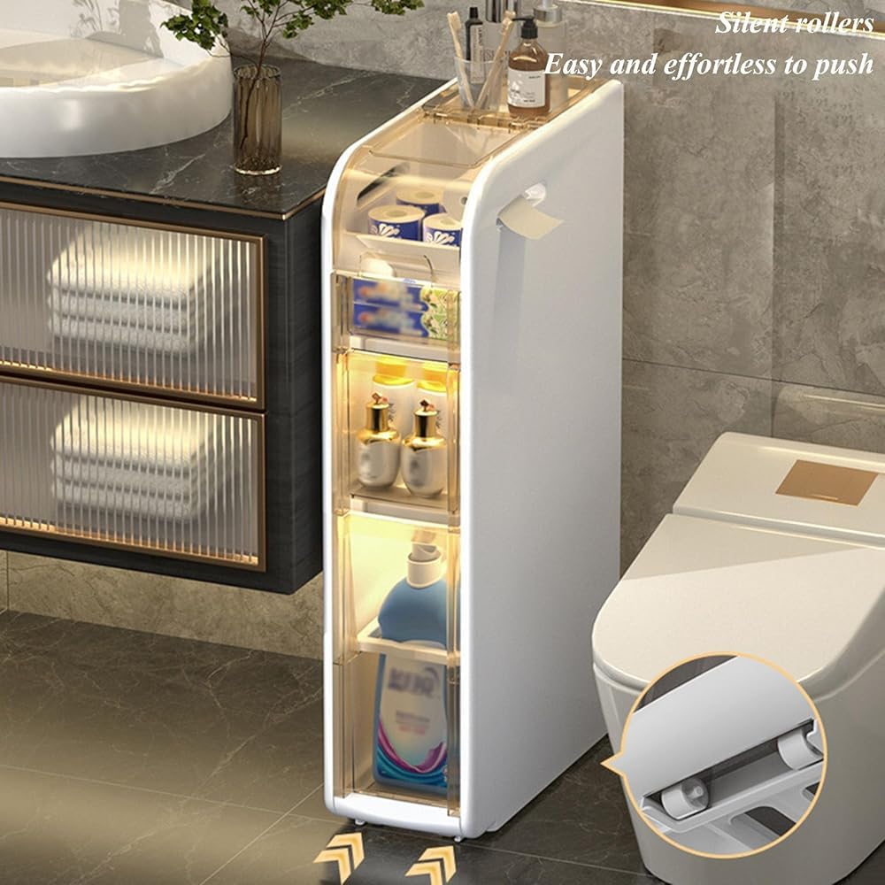 Armadietto da bagno con cassetti trasparenti, mobile alto autoportante per cucina, corridoio, soggiorno, lavanderia