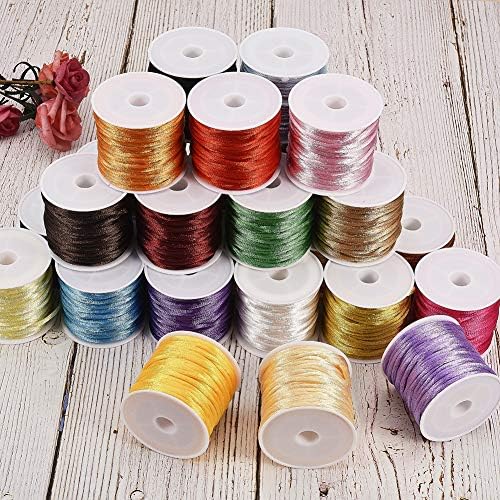 PandaHall Elite 30 Colors 300m(328 Yards) Satin Nylon Trim Cord 2mm Rattail Silk Cord String for Beading Cord Jewellery Making