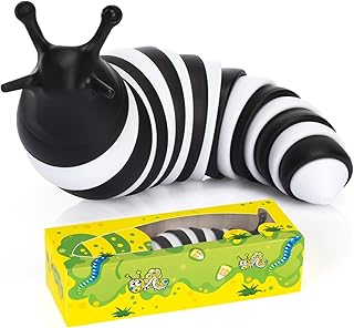 Whatook Finger Slug, Articulated Sensory Slug Toy Makes Relaxing Sound, Caterpillar Fidget Toys for Kids Adults, Realistic Snail Slug Insects Autism ADHD Fidget Toys Stress Relief Gifts(Black & White)
