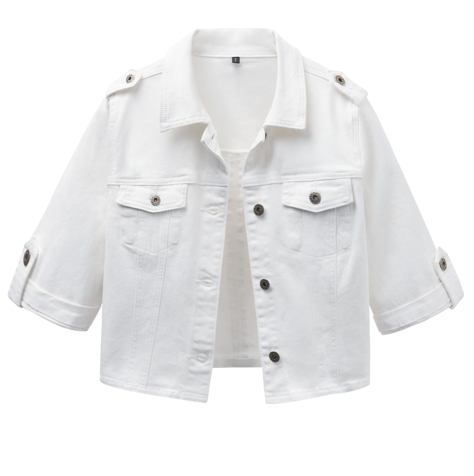 Anienaya Women's Short Sleeve Stretchy Denim Jacket Button Down Summer Cropped Trucker Jean Jackets