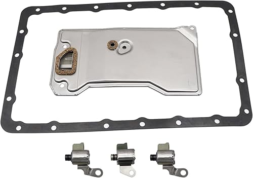 SecosAutoparts Solenoide de cambio de transmisión + solenoide de bloqueo TCC con kit de junta de filtro compatible con Jeep A340 AW4 apto para