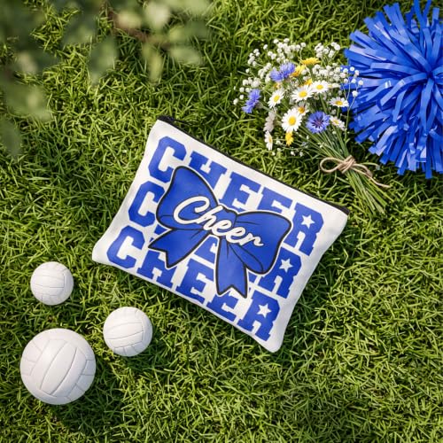 Kacctyen 12 Pcs Cheer Bow Makeup Bags Canvas Cheerleader Gifts Bulk Zipper Pouch Travel Organizer Cosmetics Snacks Bag for Girls Teammates Senior Night Party Games Gathering Event Supplies(Blue) - Image 6