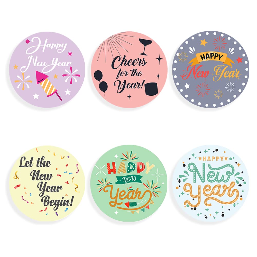 New Year Stickers Pack of 30 (40 mm) Vinyl Round Sealing, Greeting Cards & Goodie Bag Labels Packwith® #S7000