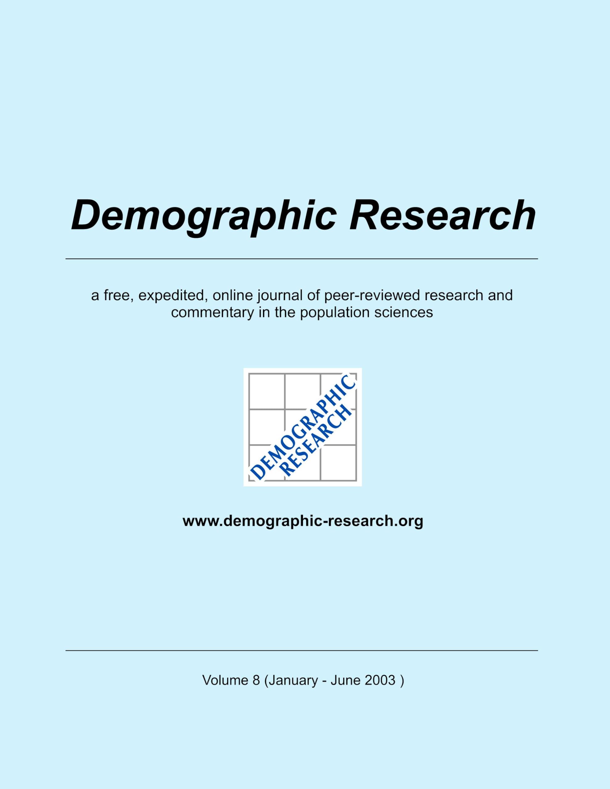 Demographic Research, Volume 8: a free, expedited, online journal of peer-reviewed research and commentary in the population sciences