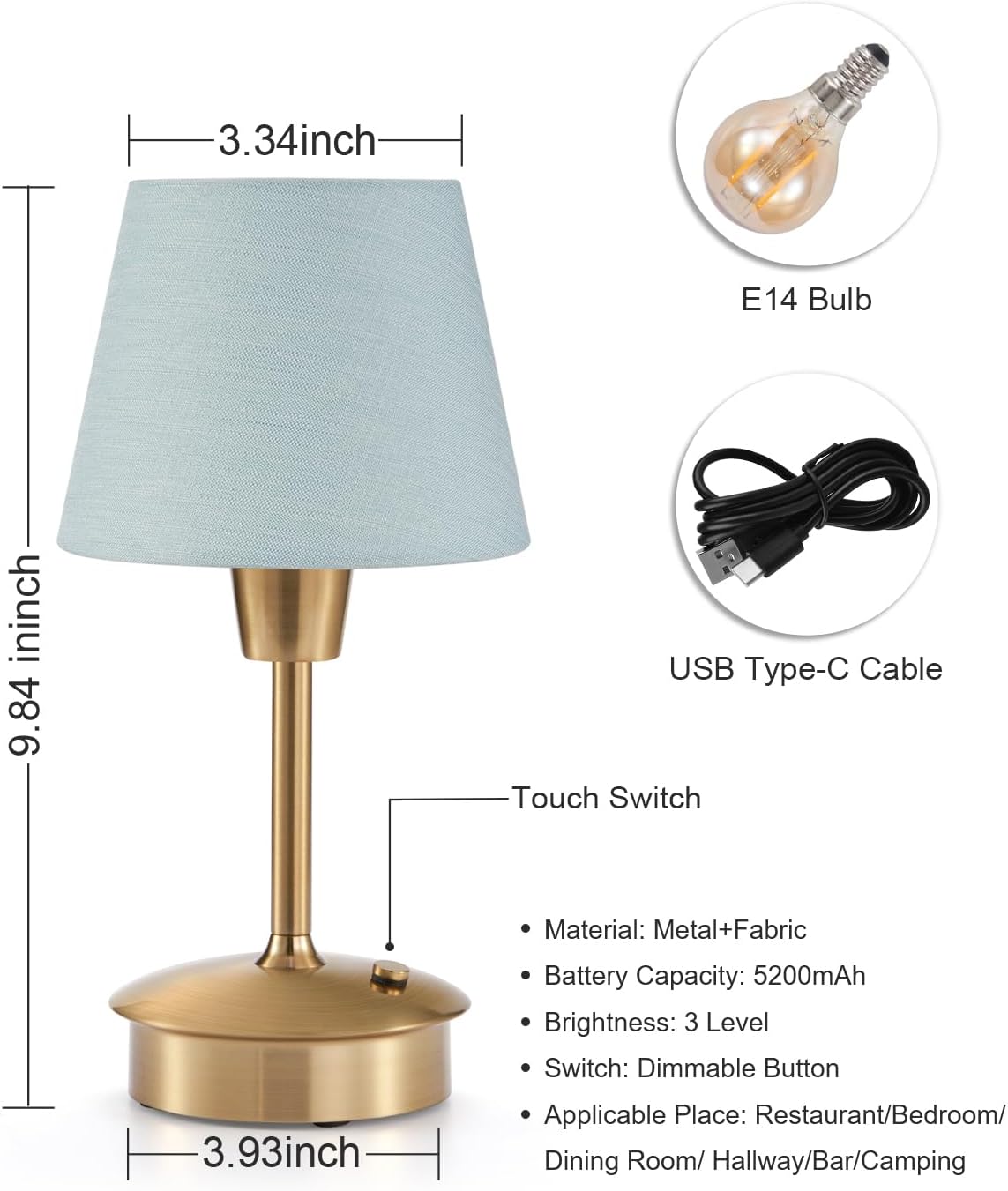 UMEXUS 2 Pack Small Cordless Table Lamp, 5200mAh Battery Operated Touch Lamps for Restaurant Dinner Table Rechargeable Dimmable Portable Night Light for Bedside Dining Room Patio Kitchen Outdoor