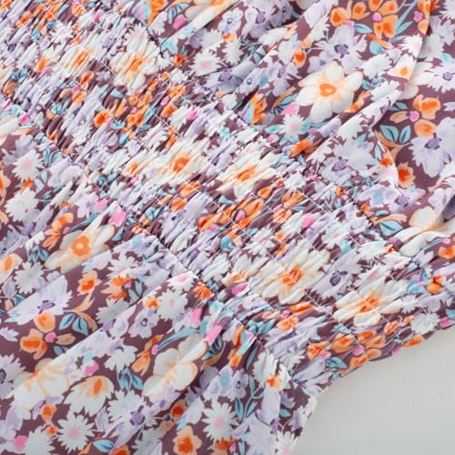 Image of GRACE KARIN Summer Dresses for Women 2026 Vacation,Smocked Floral Maxi Dresses,Boho Beach Long Sundress Purple Floral S