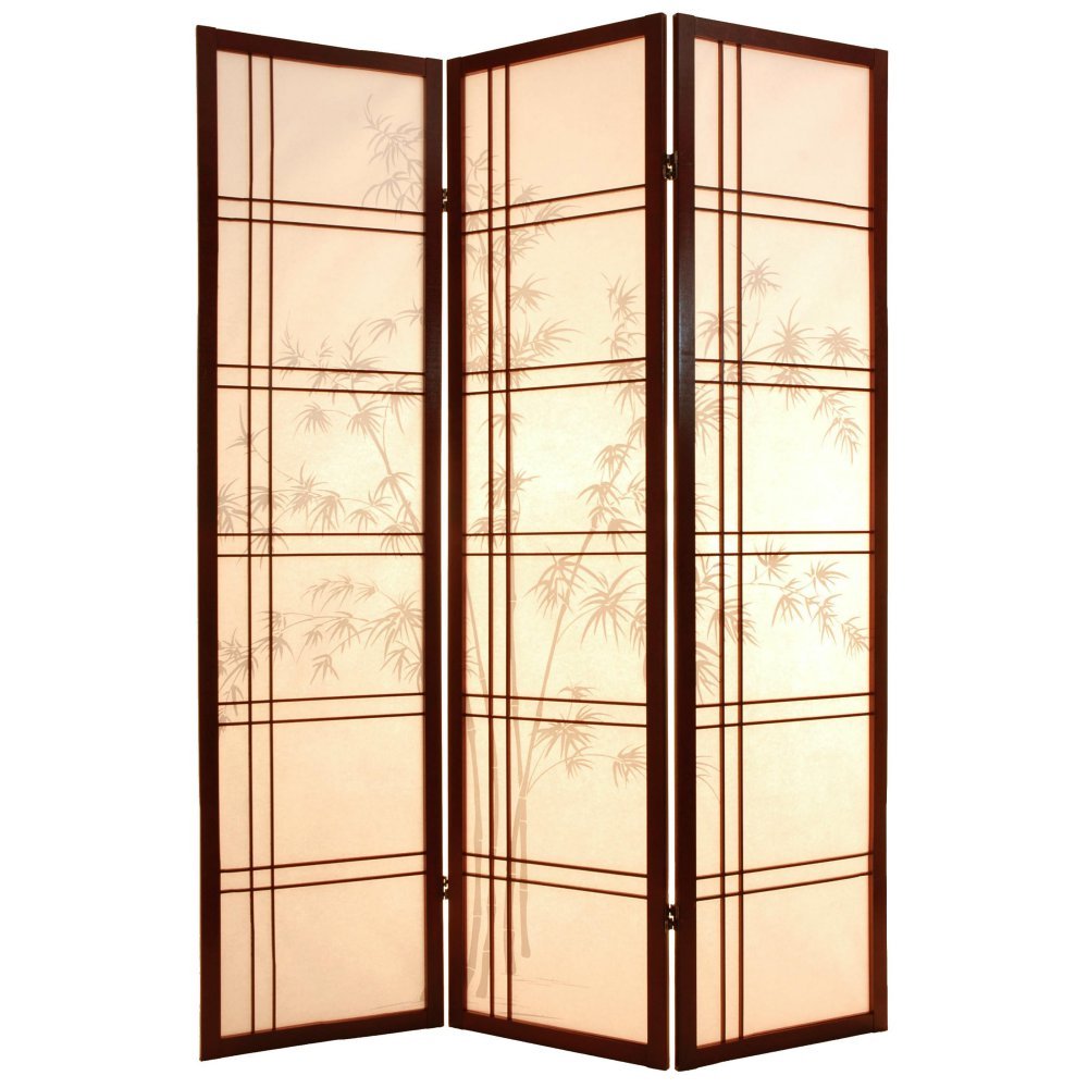 Oriental Furniture SSCDXBT-Rosewood-X 72" Double Crossed Bamboo Tree Room Divider in Rosewood Number of Panels: 3