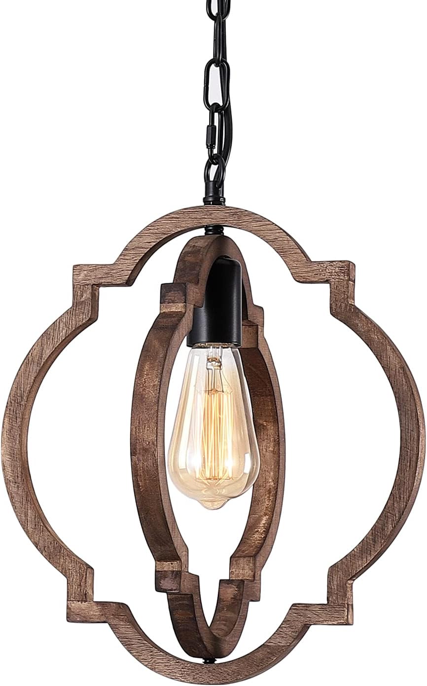 1-Light Farmhouse Wood Chandelier,Rustic Retro Pendant Light.Adjustable Height Handmade Rustic Light Fixture for Foyer, Dining&Living Room, Kitchen Island, Entryway, Breakfast Area(Colour: Black)