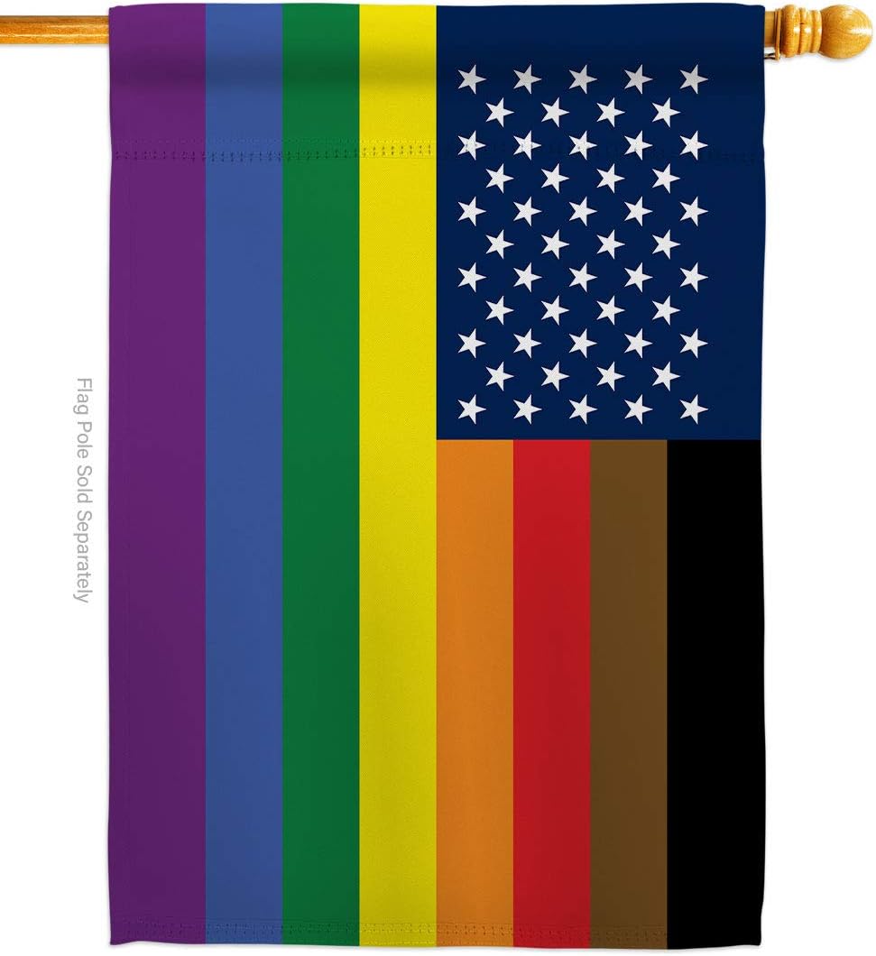 Americana Home & Garden Pride US Philadelphia Rainbow House Flag Support Rainbow Love LGBT Gay Bisexual Pansexual Transgender Small Decorative Gift Yard Banner Double-Sided Made in USA 28 X 40
