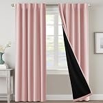 100% Blackout Curtains for Bedroom with Black Liner Full Room Darkening Curtains 54 Inches Long Thermal Insulated Back Tab/Rod Pocket Window Treatment Drapes for Living Room, Natural, 2 Panels
