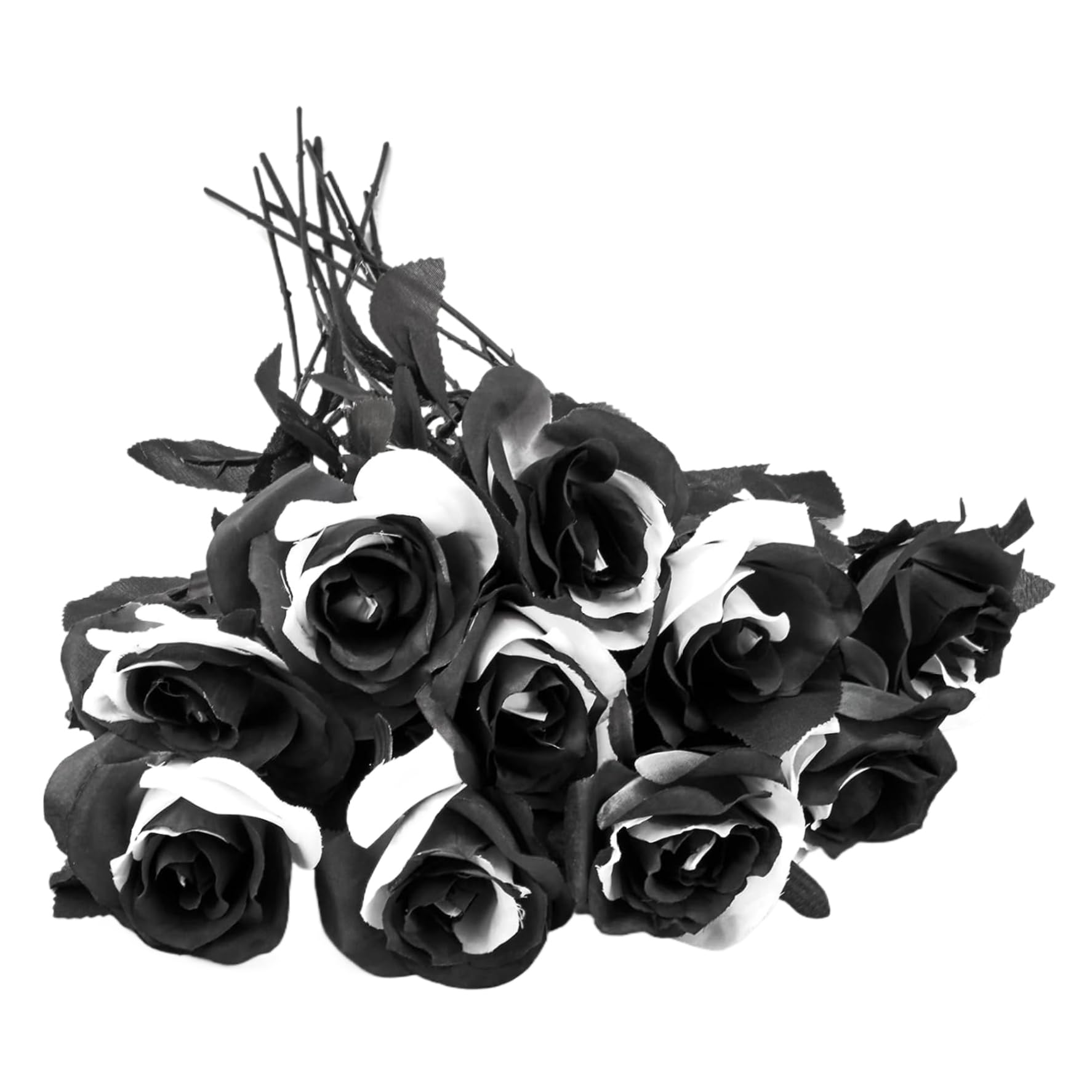 Striegro Halloween Roses 10Pcs, Black & White, 14.6in..
