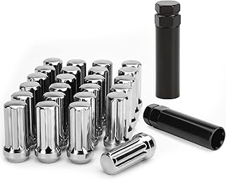 glorider M14X1.5 Lug Nuts, 24Pcs 14 X1.50 Spline Chrome Aftermarket Wheel Lug Nuts Large with 2 Socket Keys for F150 Expedition Silverado Cadillac Suburban Avalanche Acadia Sierra Terrain Yukon 1500