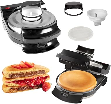 Electric Stuffed Pancake Maker, Make a GIANT Stuffed Waffle or Pan Cake | Takes Minutes, Add Fillings for Delicious Breakfast or Dessert, Nonstick Baker Machine w Silicone Batter Funnel, Fun Treat