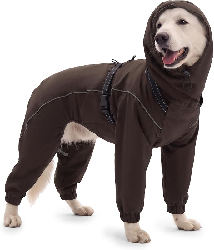 Capa de Chuva para Cães Kuoser com Capuz, Cobertura Integral e Coleira Integrada