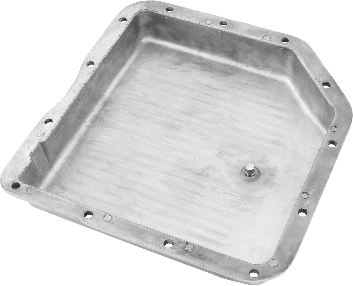Speedway Motors TH350 Stock-Depth Polished Aluminum Transmission Pan with Cooling Fins, Direct Replacement Cast Pan with Machined Gasket Surface, with a Built-In Drain Plug