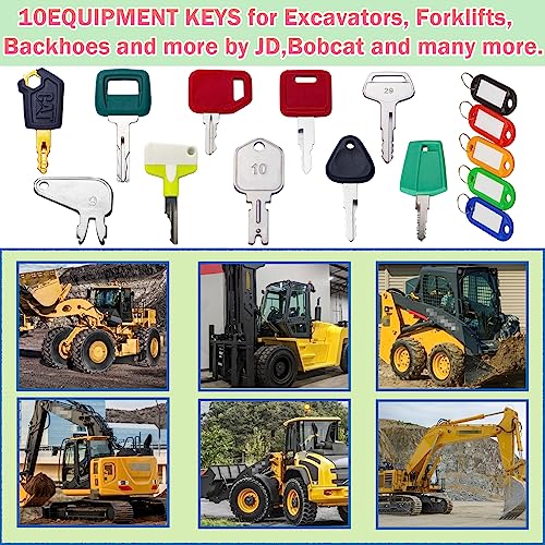 Image of 10PCS Heavy Equipment Construction Operators Keys, Master Ignition Key Set for John Deere Volvo CAT Caterpillar Komatsu Hyster Bobcat D250 and More.