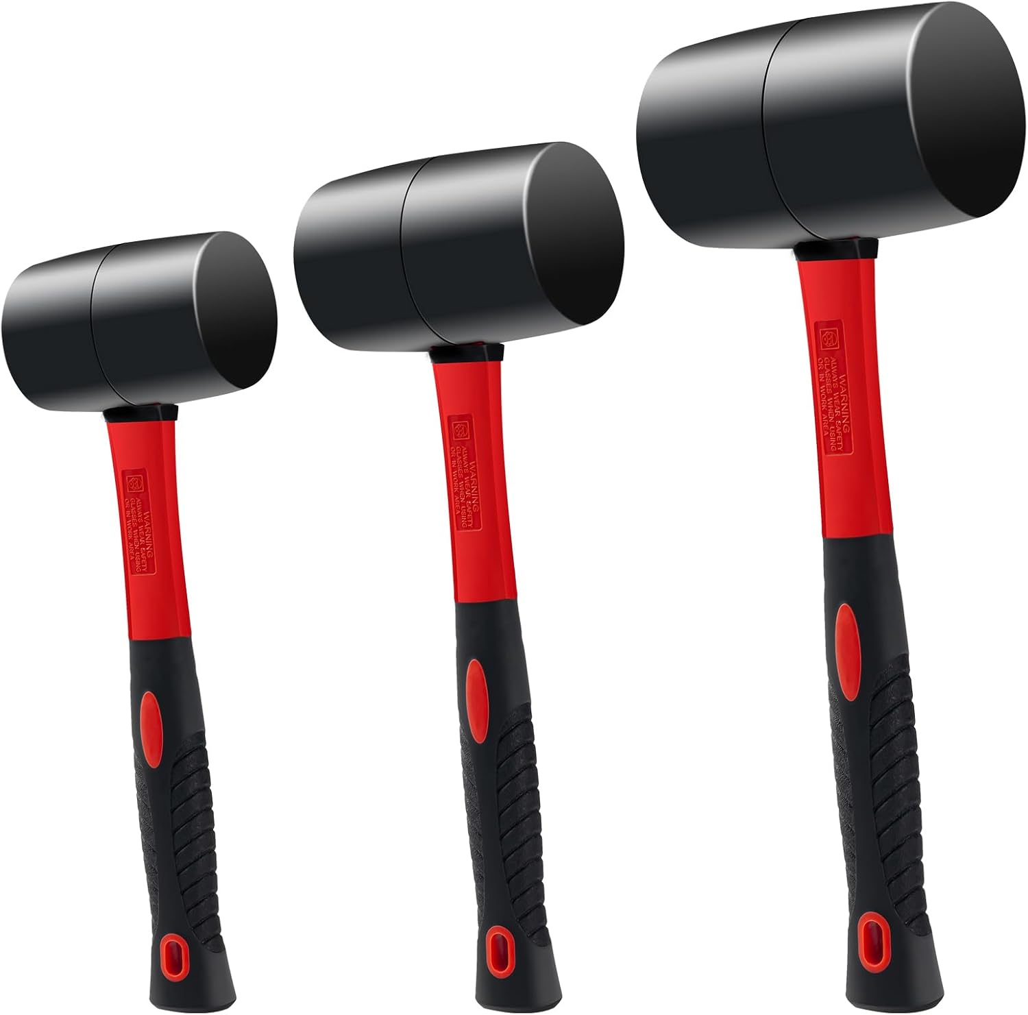 3 Pack Rubber Mallet Set (24/16/8 oz) – Non-Marring Dead Blow Hammer with Fiberglass Handle & Non-Slip Grip, Soft Face Mallets for Tent Stakes, Flooring, Tile Setting, Carpentry & Auto Repair