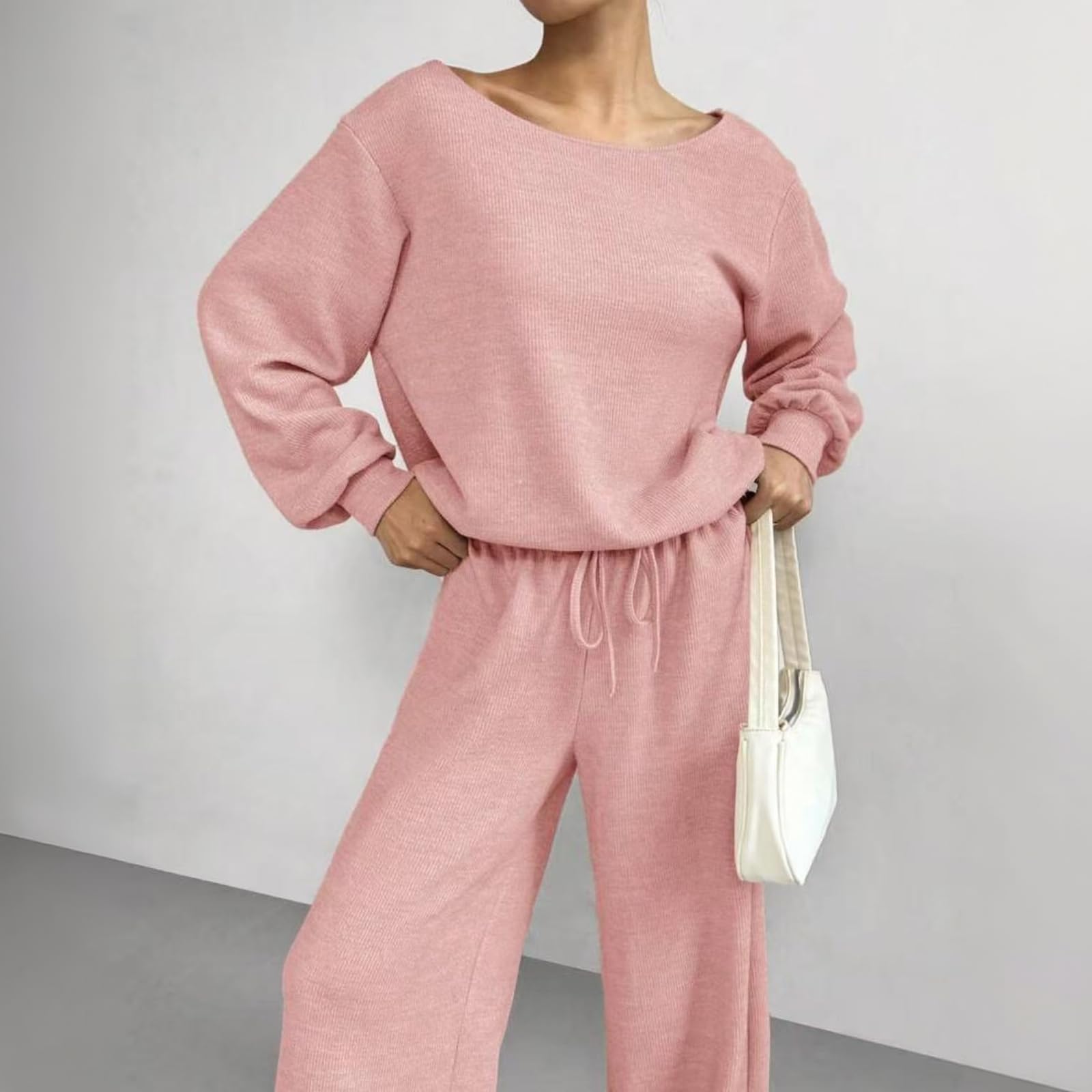 Jogginganzug Damen Elegant Schulterfrei Oberteile Leichter Langarmshirt