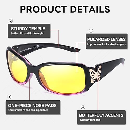 Miniatura 4 de SIPHEW Women's Night Driving Glasses Polarized Anti Glare Night Vision Yellow Glasses Wrap Around for NighttimeFoggy