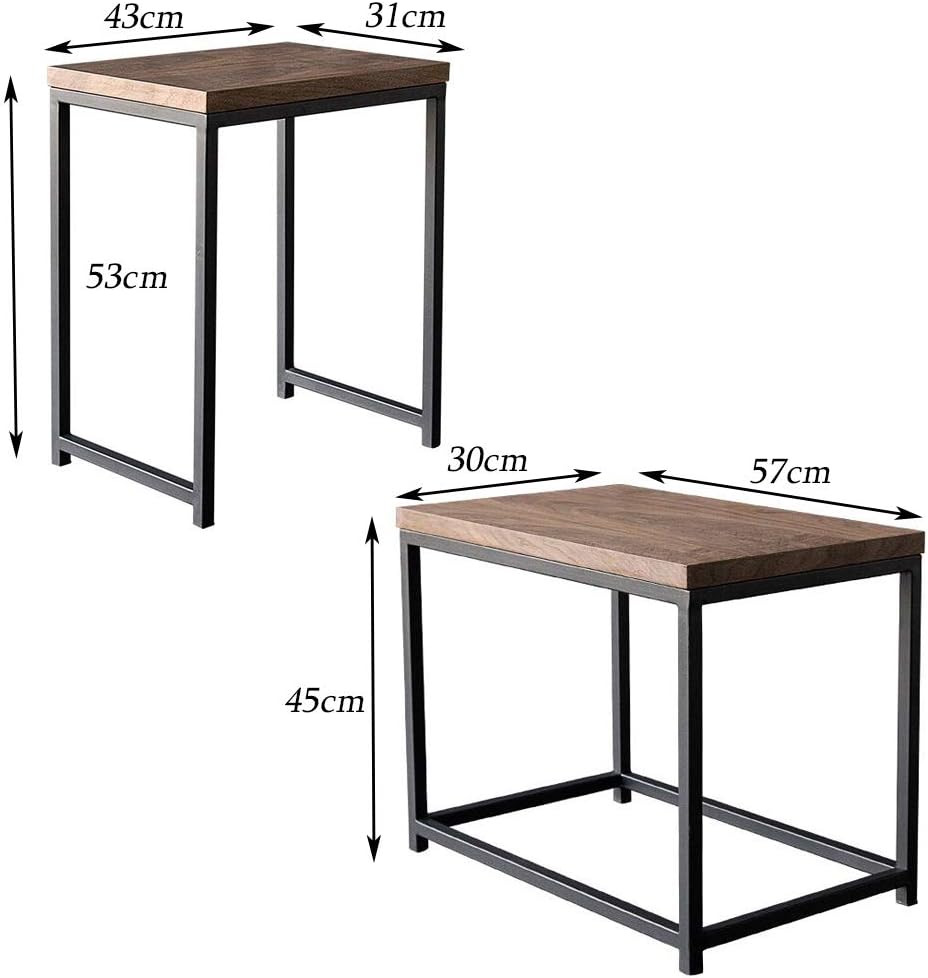 Rectangular Nesting Tables Wooden Stackable Coffee Table Industrial Style 2 Piece Couch Side Table for Living Room,Creative Furniture