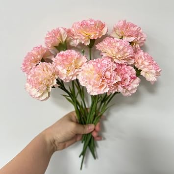 10 Stem Artificial Flowers Carnations Bouquets,11inch Real Touch Flowers with Stems,Silk Petals Fake Flowers Forever Plants for Wedding Flower Bouquet Centerpieces Bridal Shower Birthday Pink