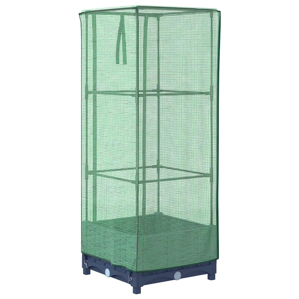Bancal alto con accesorio de jardín con aspecto de ratán, 40 x 40 x 123 cm | Construcción de polipropileno, marco de tubo de hierro, cubierta impermeable, ventilación con cremallera