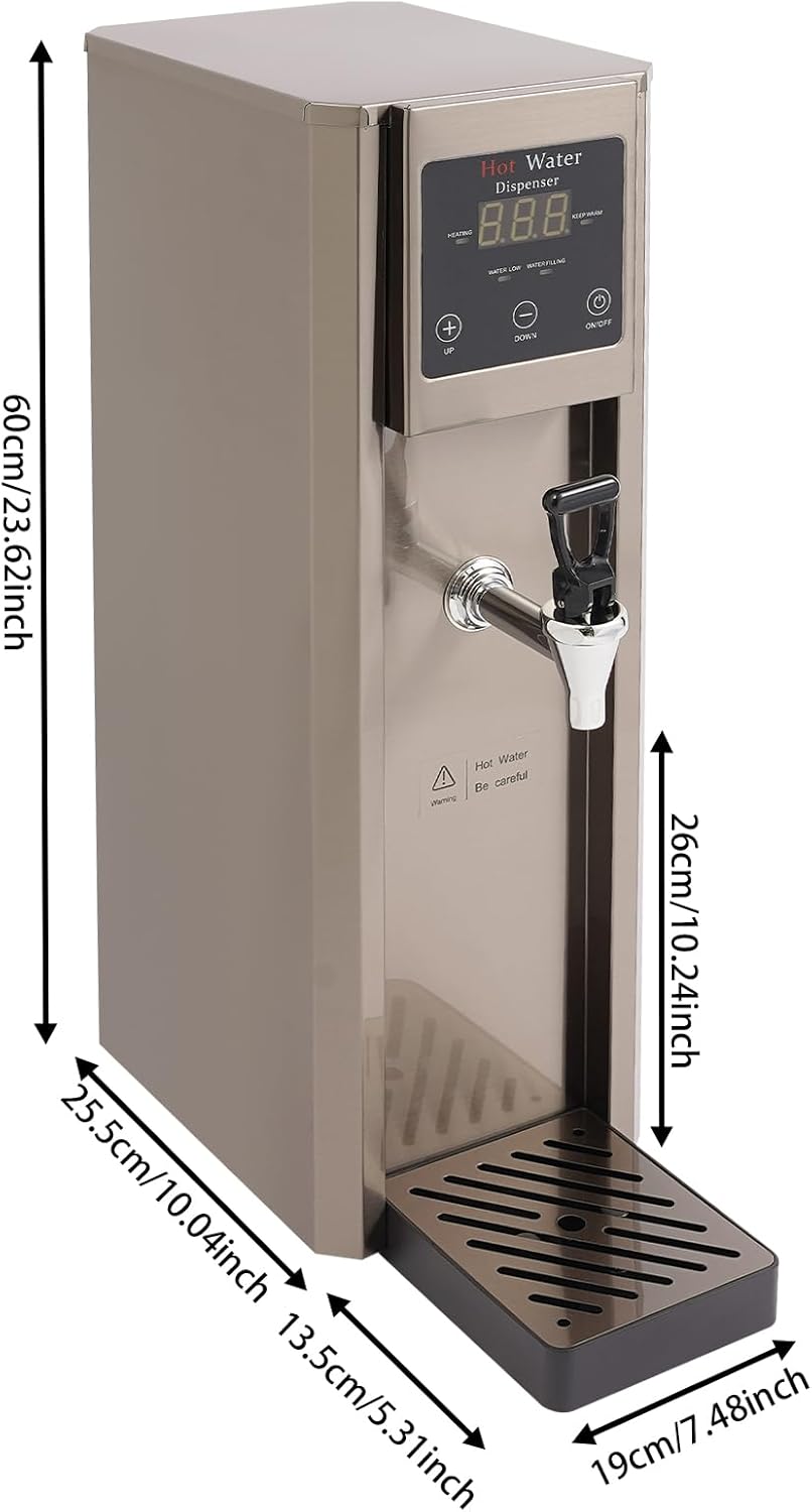 DYNAMI Commercial Hot Water Dispenser 1800W, 2.1Gal Large Electric Water Boiler 304 Stainless Steel Hot Water Machine, Adjustable Temperature,Intelligent Step Heating (2.1Gal)