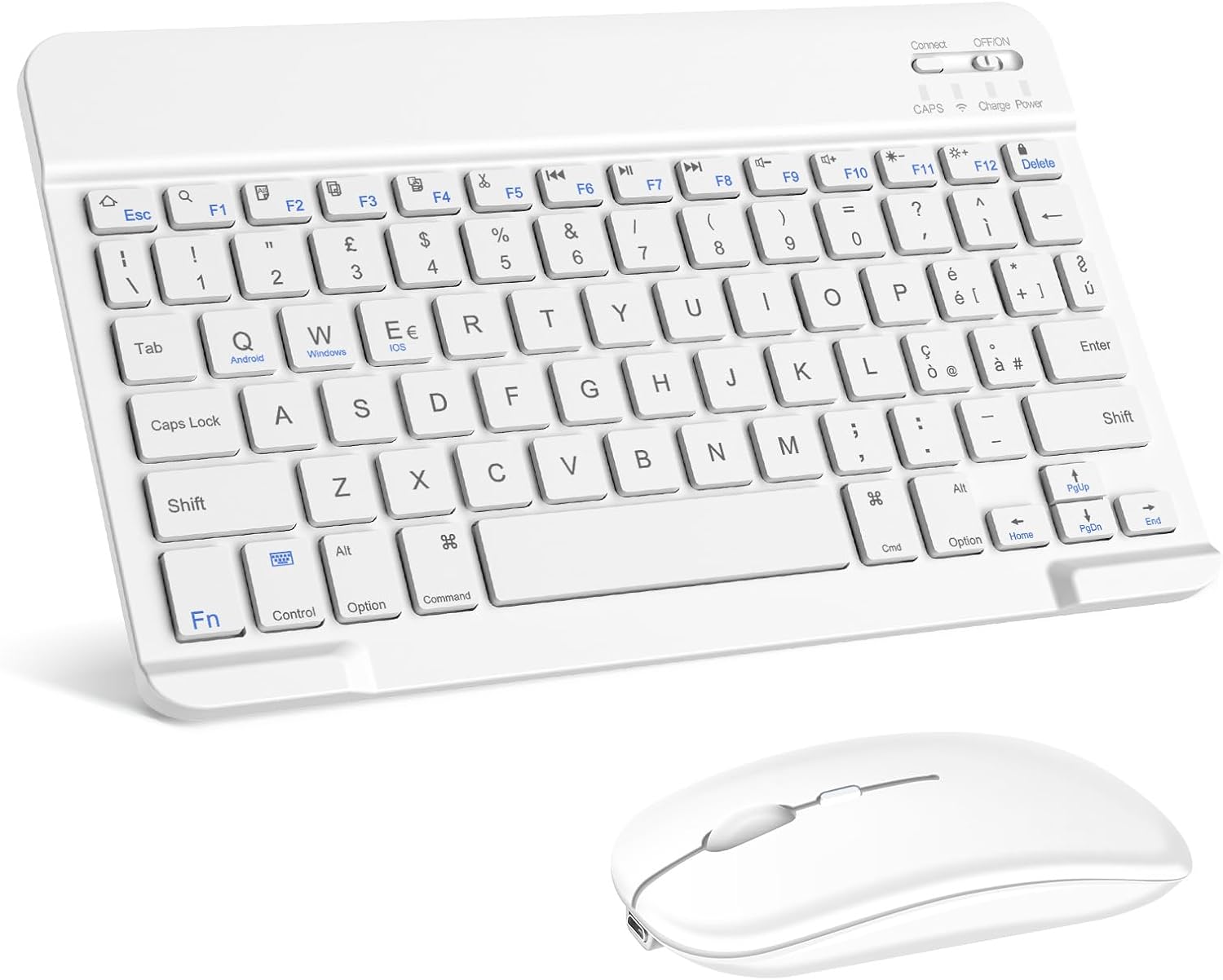 SOPPY Tastiera e Mouse Bluetooth Portatili, Universale Ricaricabile per Tablet, Wireless per iPad/Samsung Tab/Lenovo Tab/iOS/Android/Windows, Layout Italiano (Bianco)