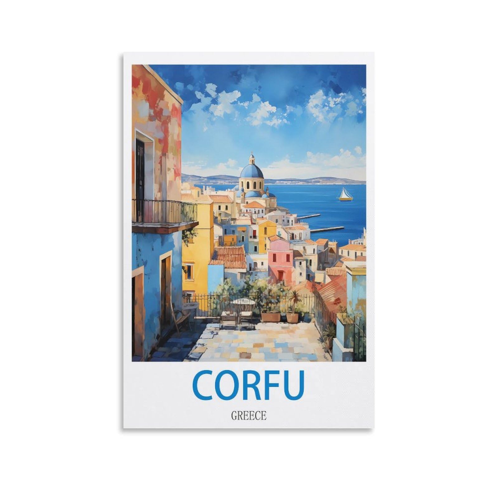 Heybox Unframe-Style Corfu Greece Vintage Travel Posters 16X24inch(40X60cm) Canvas Prints Wall Art Paintings For Home Office Living Room Decor