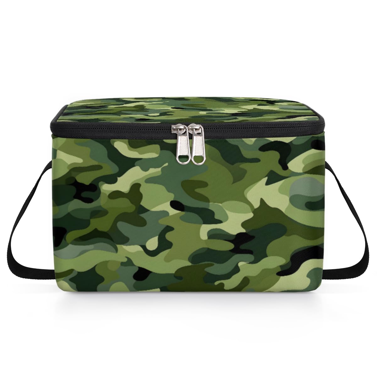 Fashion Camouflage Green Lunch Bags for Women Men 9 Cans, Hot & Cold Food Delivery Bag Insulated Grocery Bag Insulated Lunch Box Camo Skin Cooler Bag for Office Work Picnic Beach