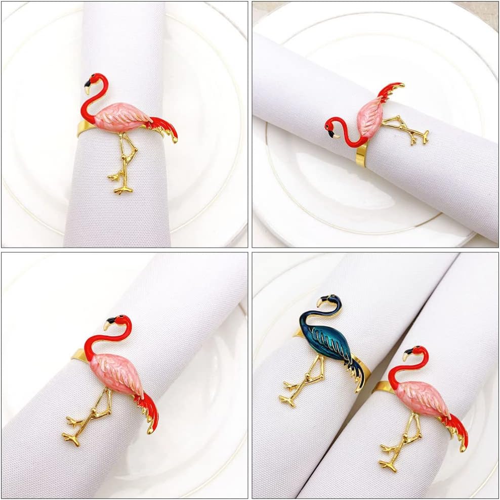 PRETYZOOM Party Napkin Ring Set of 12 Pink Flamingo Napkin Rings Tropical Hawaiian Luau Party Decorations for Wedding Dinner and Family Gatherings
