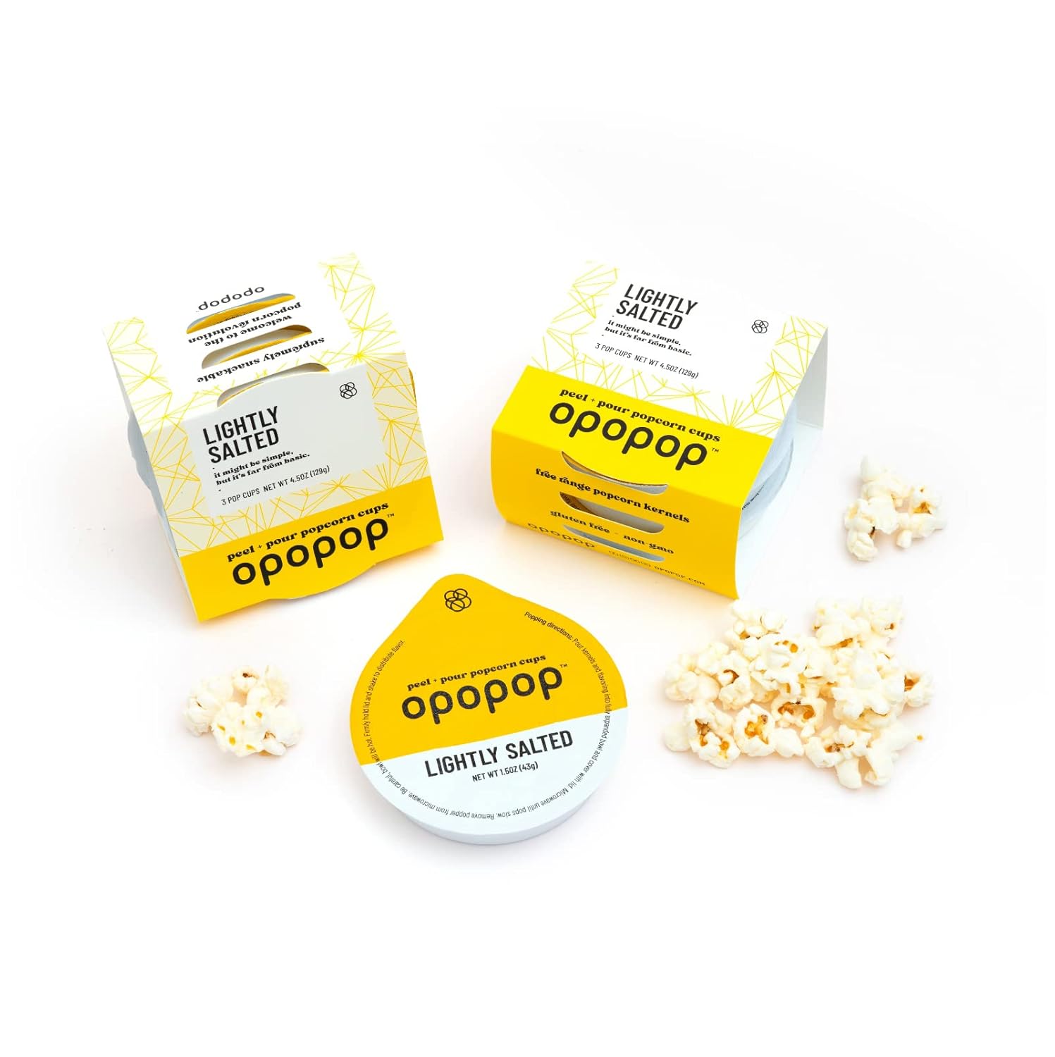 Opopop Microwave Popcorn - Pop Cups Lightly Salted 6-Pack, Non-GMO Gourmet Popcorn Kernels &amp; Popcorn Flavoring, Gluten Free Snacks, Easy to Make and No Mess