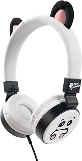 Planet Buddies Kids Headphones, Foldable Wired On Ear Headphones for Kids with Microphone, 85dB Volume Limiter, Cute Panda Kids Earphones for Tablets and Phones, 100% Recycled Plastics