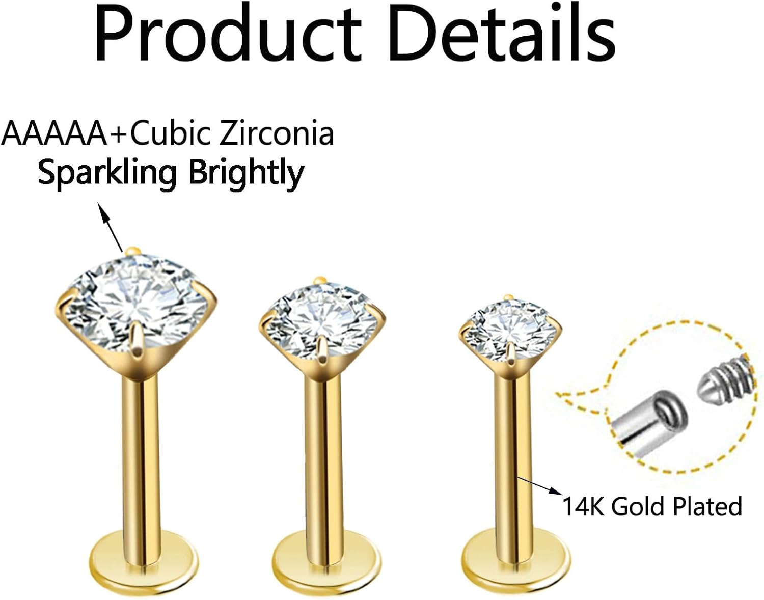 Hypoallergenic 16G Titanium Earrings/Nose Stud Set for back to school(Safe /Sensitive Skin) Nickel-Free.0.5g Ultra-Lightweight (Lighter Than Raindrops)24/7Comfort.Wear.no discolouring/Waterproof For Daith/Helix/Nostril Piercings Unisex Design thumbnail