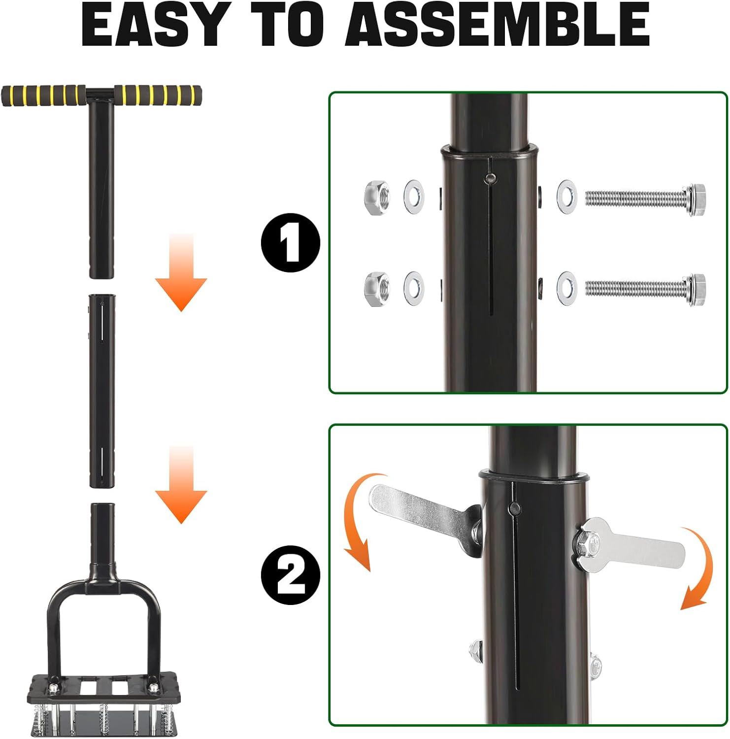 Lawn Aerator Spike Tool with 15 Iron Spikes & 6-Spring, Dual-Layer Self-Cleaning Design, Thickened Support Rod, Plastic Non-Slip Shell, Effortless Soil Loosening & Yard Aeration