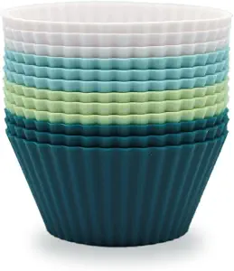 Silicone Baking Muffin Cups 12 Pack, Reusable Cupcake Liners Cake Molds, BPA Free, Dishwasher Safe(White, Green, Navy, Dusty Blue)
